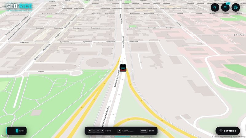 2D street map view in GEO Ride 3D driving simulator