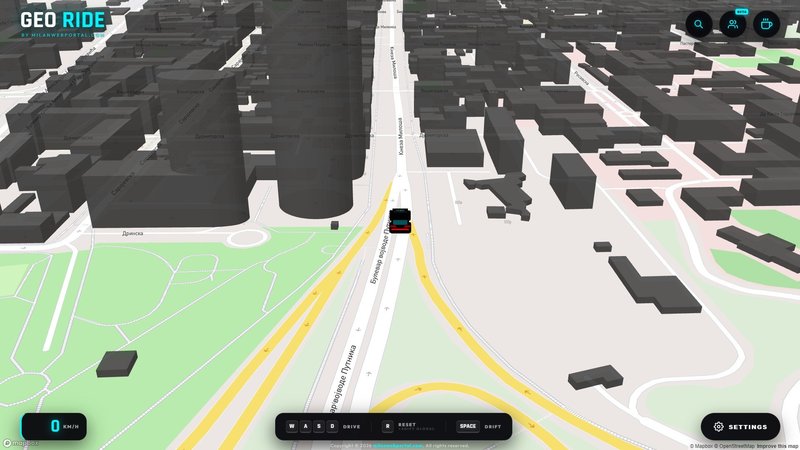 Standard map with 3D buildings in GEO Ride 3D driving simulator