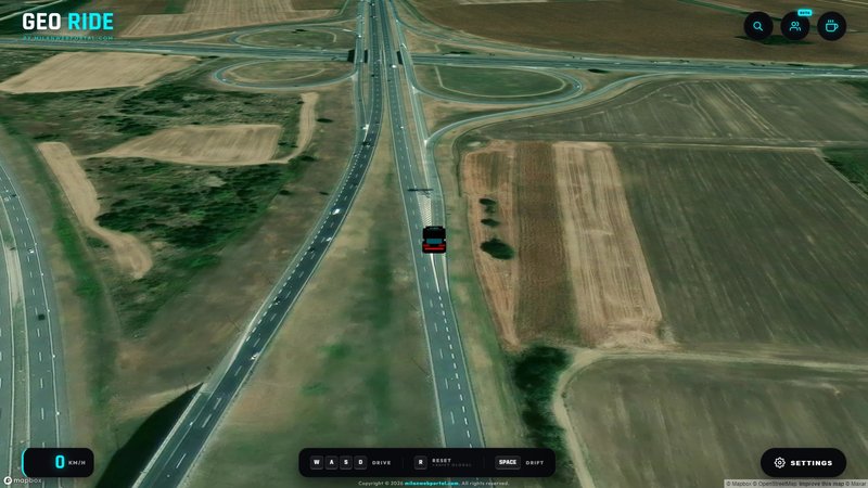 High-resolution satellite imagery map view in GEO Ride 3D driving simulator
